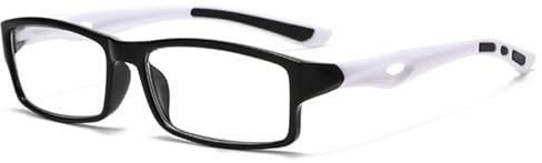 KOOSUFA Sport Lesebrille Anti Blaulicht Herren Damen Rechteckiger Arbeits Lesebrillen Lesehilfe Computerbrille Anti Müdigkeit Brille mit Stärke Schwarz Weiß 1.5