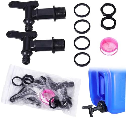 2 Piezas Grifo de Agua de Lluvia,Grifo de Plastico 3/4,Grifo de Tanque,Grifos de Barril de Lluvia con Junta Contratuerca y Cinta Sellado,Adaptador de Grifo Conexiones para Jardín Industria y Hogar