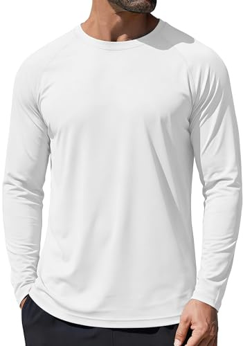 GOLDPKF Mens Shirts Long Sleeve Rash Guard Shirt Summer Beach UV Protection T-Shirts UV Breathable Shirts White L