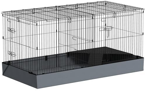 PawHut Jaula para Animales Pequeños 2 en 1 Conejos 121x61x61 cm Negro