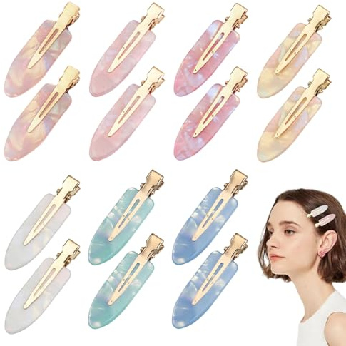 SYEYCW 14 Pièces Pince Plate Cheveux, Pinces à Cheveux Sans Pli, Pince Cheveux Maquillage, Pince Plate en Résine Acrylique, Barrette Cheveux Sans Courbure pour Salon de Coiffure Bangs Wavy Maquillage