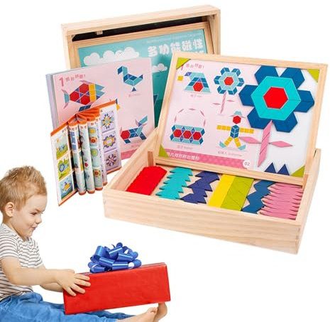Magnetische Formen Bausteine - Holz Magnetisches Lernspielzeug mit 210 Teilen für Pädagogische Aktivitäten - Kinder Muster Puzzle Frühes Mathematik Lernspielzeug | Kreatives für Kinder u