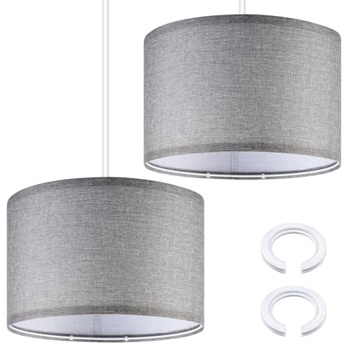 Weewooday 2 Stück Stoff Lampenschirm Ø 30 x 20 cm, Dunkelgrau | Mit E27 auf E14 Adapterring, Runder Lampenschirm aus Leinen, Einfacher Montage, Für Tischlampe Nachttischlampe Stehlampe