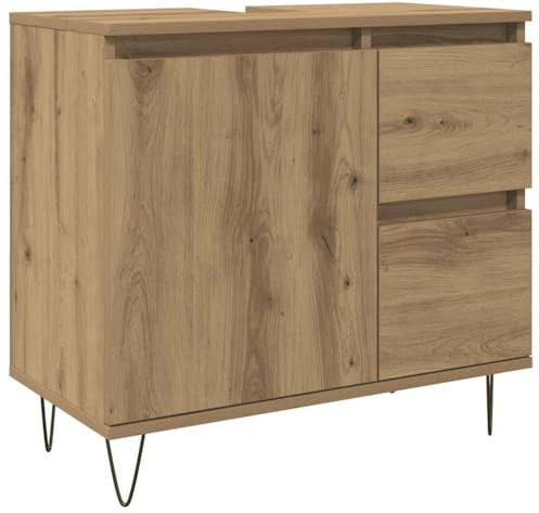 KKgypkn Waschbeckenunterschrank Artisan-Eiche 65x33x60 cm aus Holzwerkstoff mit praktischer Oberplatte und Eisenbeinen, idealer Stauraum für Badezimmerutensilien wie Seife und Shampoo