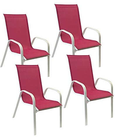 Happy Garden Lot de 4 chaises Marbella en textilène Rose - Aluminium Blanc