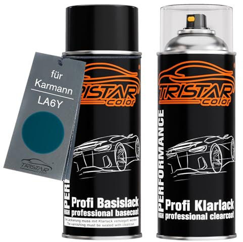 TRISTARcolor Autolack Spraydosen Set für Karmann LA6Y Türkis Metallic Basislack Klarlack Sprühdose 400ml