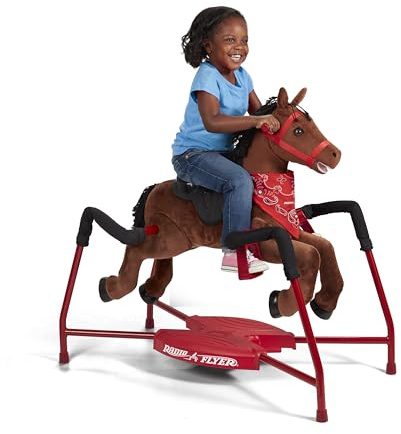 Radio Flyer Chestnut Interactive Riding Horse, For Ages 2-6, Plush Spring Rocking Horse, 3 Riding Levels, EZ Climb Step, Safety Straps, Spring Covers, Accessories, 60 lb Capacity, Toddler Ride On Toys
