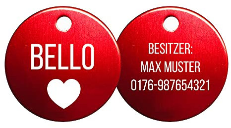 SNEG Hundemarke Rund mit beidseitiger Gravur (rot)