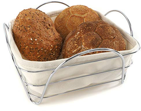 DESIGN DELIGHTS BRÖTCHENKORB PANE | 20x20cm Brotkorb aus Metall mit Stoffeinsatz, Obstkorb, Dekokorb für den Tisch