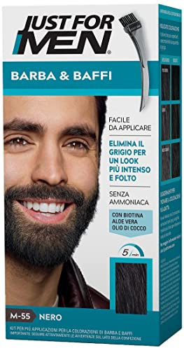 Just For Men Barba & Baffi, Tinta Per Barba Uomo, Tintura Senza Ammoniaca, Elimina I Peli Grigi, Con Pettine Applicatore, Colore Nero, M55