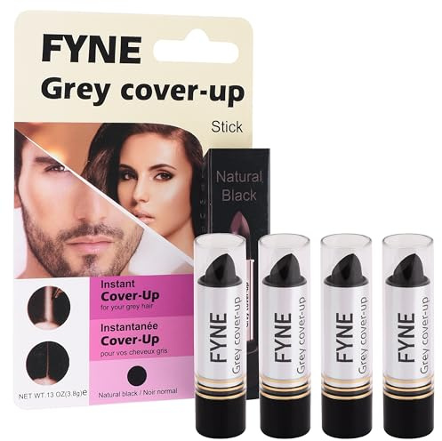 FYNE Root Touch Up Cover Stick - Pack of 4 - Instant Natural Black Grey Hair Cover Up - Magic Retouch Temporary Hair Colour for Men & Women