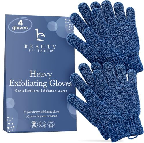 Exfoliating Glove (4 pcs, 2 Pairs) - Heavy Shower Gloves for Body Scrub, Exfoliates & Removes Dead Skin