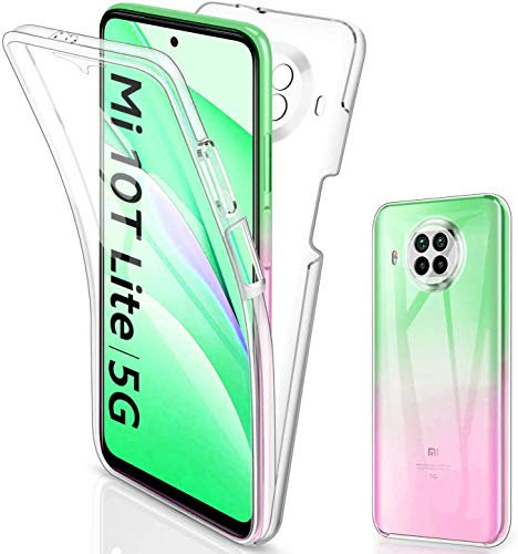 COPHONE® Coque Compatible Xiaomi Mi 10T Lite 5G Transparente 360 Protection intégrale Avant Souple + arrière Rigide. Housse Tactile 360 degres Anti Choc.