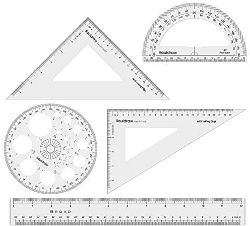 Liquidraw Set Quadrat Dreieck Lineal Geometrie Set Profi Winkelmesser 5er Set Groß