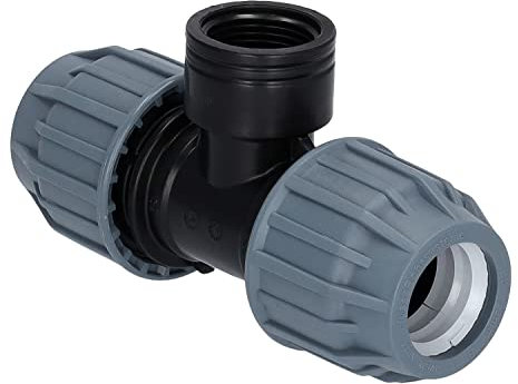 STEMAX-Wassertechnik: PP-Klemmverbinder, T-Stück 90° klemm x IG x klemm, PN16, Trinkwasserzertifiziert, DVGW, Größe: 25mm x 1“ x 25mm