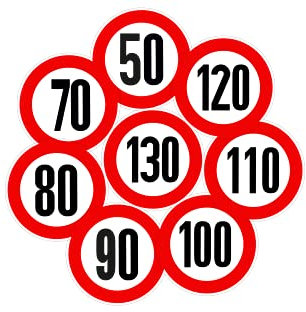 Suplimentar kmh Geschwindigkeits-Aufkleber für maximal zulässige Höchstgeschwindigkeit für LKW, Anhänger etc. (100 kmh | Ø20cm)