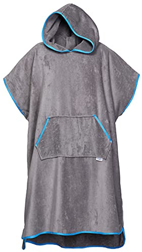 Sowel® Surf Poncho, 100% Bio-Baumwolle, Umziehhilfe, Damen und Herren, Bademantel, Badeponcho, Hergestellt in Portugal, Grau/Blau