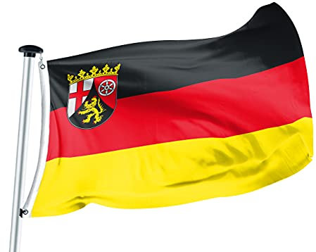 FLAGLY Premium Flagge Rheinland-Pfalz 100x150cm -115g/m² Stoffgewicht - gedruckt, robustes und witterungsbeständiges Glanzpolyester mit Ösen (100 x 150 cm, Rheinland-Pfalz)