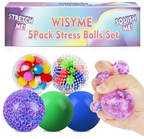 WISYME 5PACK Stress Balls for Adults Size 2.36 inches, Squishy Balls for Adults Stress Relief, Squishies Ball Sticky Balls, Squeeze Balls Colorful Balls