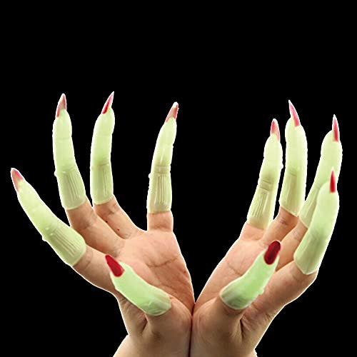 JIHUOO 20 Stück Hexe Fingernägel Halloween Nägel Hexenfinger Krallen Hexer Accessoire Maskerade Kostüm Zubehör für Cosplay Party