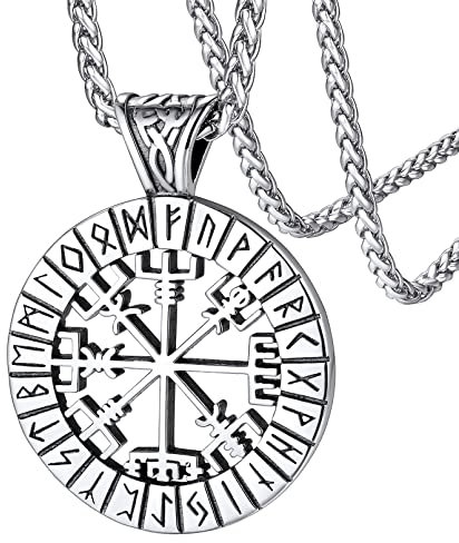 FaithHeart Herren Männer Viking Kompass Anhänger Nordischer Vegvisir Anhänger Halskette mit Geschenkebox für Vatertag
