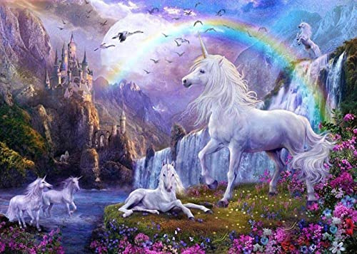 XLMING Rainbow Unicorn Waterfall Castle Decoration Mural Mural Custom 3D Wallpaper Paste Living Room The Wall for bedroom300cm×210cm