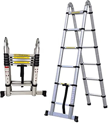 3.8M Telescopic Loft Ladder,(1.9+1.9m) Ladders Extendable Multi-Purposer A Frame Ladder,Load Capacity 150KG,for Outdoor & Indoor Use