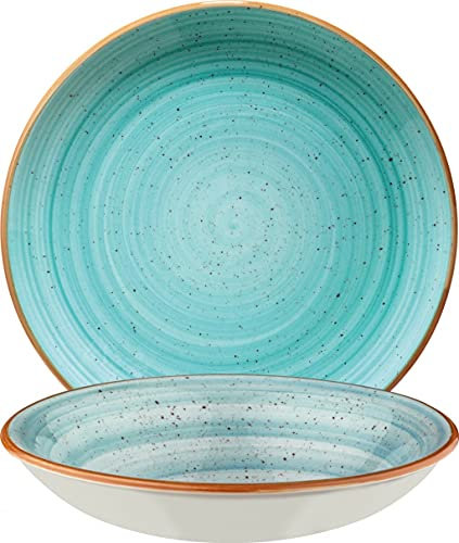Bonna Aura Aqua Teller tief 25cm - Gastro Zubehör Porzellan Suppenteller Pastateller, Türkis