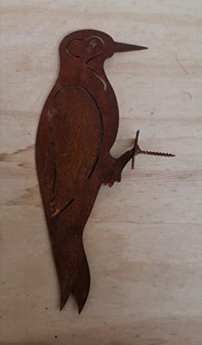 terracotta-toepfe-de Specht ca. 25 cm hoch zum Schrauben aus Metall in Edelrostausführung Gartendekoration Tier Figur Metall Rost Wald Baum