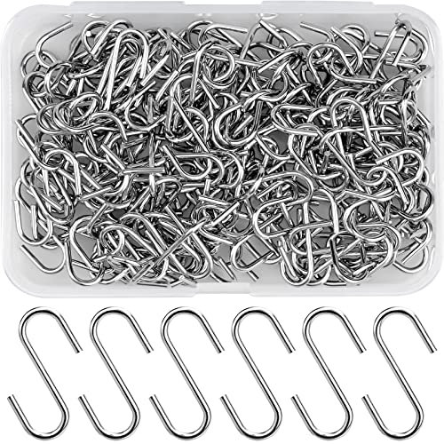 150 Stück Mini S Haken Edelstahl Steckverbinder S-förmige Draht Haken Klein Metallhaken Haken zum Einhängen mit Aufbewahrungsbox für DIY Handwerk Hängende Schmuck Foto(20 x 8 mm )