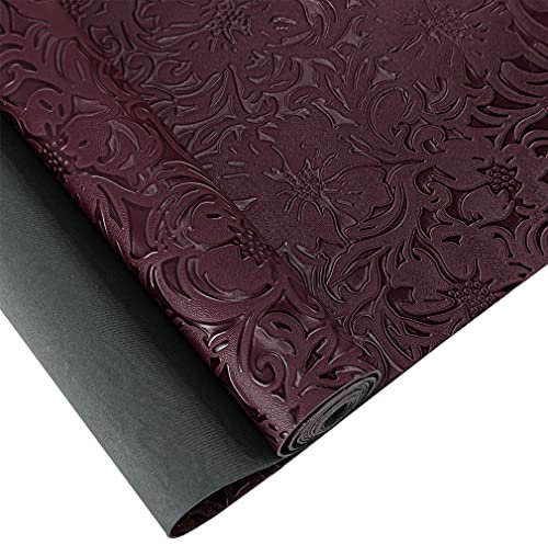 30cmx135cm Klassische Blumen Serie Kunstleder, Polster Stoff PU, Vintage PU-Leder Für Kunsthandwerk, Makeup Organizer DIY-Dekoration (Dunkelrot)