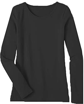 Women's Ladies Long Sleeve T-Shirt Ladies Plus Size Round Neck Stretchy Plain Fitted Basic Jersey Casual Tee Top. Black