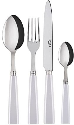SABRE PARIS - Servizio di posate 4 pezzi - Icône - Coltello, forchetta, cucchiaio e cucchiaino - Acciaio inox e acrilico - Va in lavastoviglie - Bianco