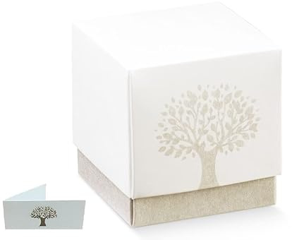 Bonboniere Box weiß Würfel Konfetti Einsatz Baum des Lebens Co personalisierte Karte Set 20 Stück Art 16787b (70)