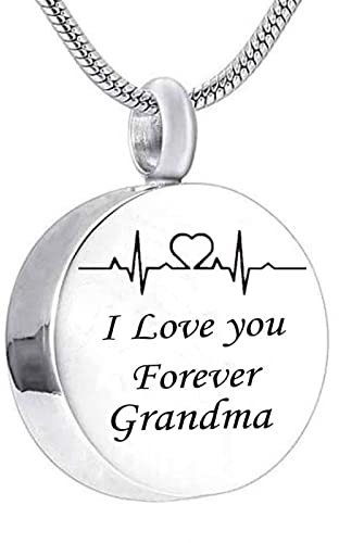 Asche Anhänger für Männer, Asche Kette Anhänger Edelstahl Asche Anhänger Oma mit EKG Graviert I Love You Forever Grandma