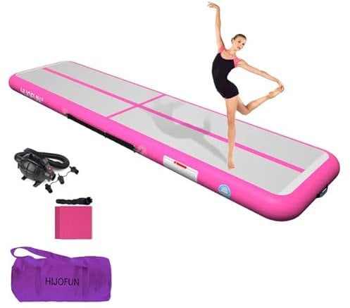 HIJOFUN Air Floor Mat 3M 4M 5M 6M Tumbling Mat Inflatable Gymnastics Mat Thick with Pump for Youth/Adults, White+Pink, 300x100x20cm