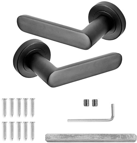 Decoranddecor Echo Matt Black Door Lever Handles - 54mm Round Rose - Aluminium - Handle Set Only