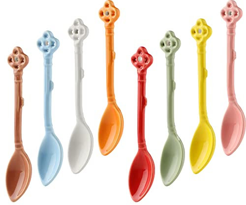 Lot de 8 petites cuillères à café en céramique pour café, dessert, thé, crème glacée
