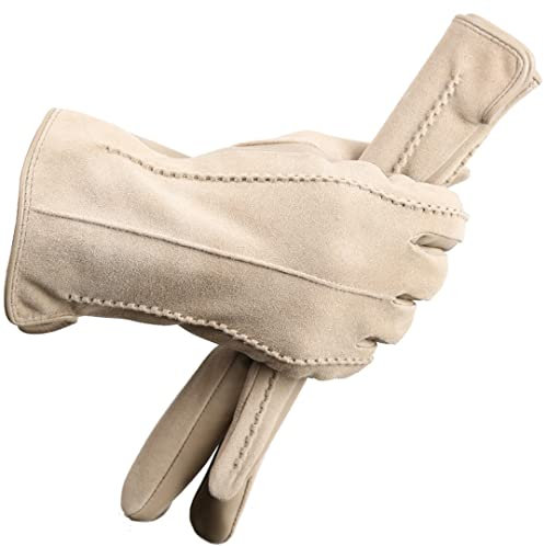 Farbige Wildleder Damen Lederhandschuhe, warme Winterhandschuhe, hochwertige Lederhandschuhe Damen, Winter Schaffell Damen Handschuhe Beige 6,5