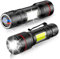 PLUSINTO LED Flashlight 1500 Lumens 2 Packs, USB Rechargeable Torch Super Bright, Magnet and Clip, COB Work Light, 3 Modes, Adjustable Focus Handheld Flashlight for Home, Dog Walking, Emergency
