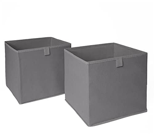 OHS Set of 2 Fabric Storage Boxes Home Organiser Toys Clothing Bathroom Pop Up Collapsible Foldable Cube Box, Dark Grey