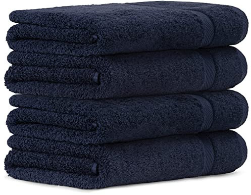 Luckytowel 4er Duschtuch Set 100% Baumwolle, 70x140cm Handtücher, 4er Pack Badetuch Dunkelblau