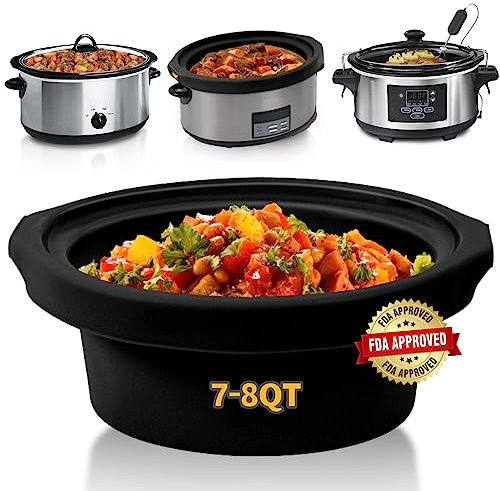 Silicone Slow Cooker Liners fit Crock Pot 7-8 QT,Crock Pot Liners For 7-8 Quart Oval or Round Slow Cookers,Reusable & Leakproof Silicone Slow Cooker Liner For Crockpot,Dishwasher Safe BPA Free