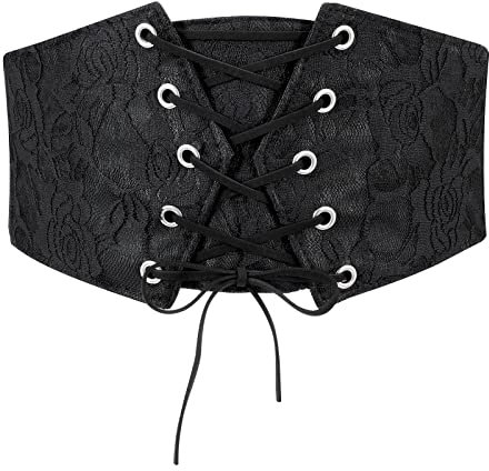 JASGOOD Women Elastic Wide Waist Belt Lace-up Tied Waspie Corset Belt for Dress(Black,Fits Waist Size 37-41)