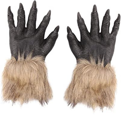 CALLARON 2 Stück Halloween-Plüschhandschuhe, gruseliger Pfotenhandschuh, realistische Cosplay-Werwolfhandschuhe, gruseliger pelziger Wolfspfotenfäustling mit scharfem Nagel, Zubehör für Halloween