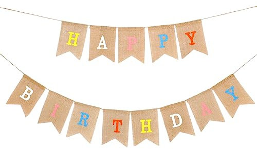 Happy Birthday Girlande Geburtstag Banner 6.6 Ft Geburtstagsgirlande Stoff Wimpelkette Geburtstag Geburtstagsdeko für Erwachsene