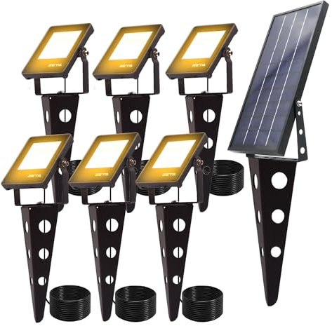 Mii-PWR Solarstrahler für den Außenbereich, wasserdicht, Zeta 6-in-1-Strahler, Metall, Warmweiß, automatisches Ein-/Ausschalten, Dämmerung bis Morgendämmerung, Landschaft, Fahnenmast, Uplights für