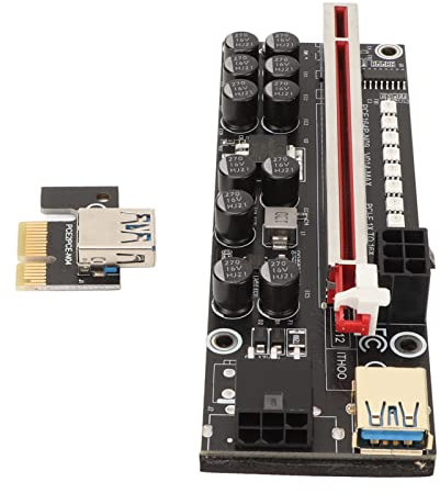Bewinner Carte Adaptateur PCIE Riser pour GPU Crypto Mining, PCI E 1X To16X Riser Powered Adapter Card 6 Pin USB 3.0 Riser Powered Adapter Card Compatible 1X 4X 8X 16X PCIE Interface Plug