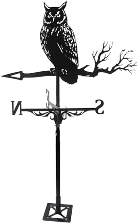 YUZDNM Girouette – Hibou girouette Durable en Acier Inoxydable rétro girouette créative Hibou sur la Branche Piquet de Jardin girouette Vent pour décoration de Jardin Toit