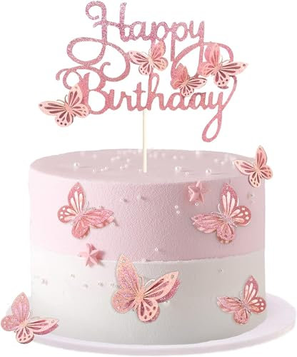 3D Papillon Decoration Gateau, Cake Topper Happy Birthday Deco Cupcake de Papillon, 13 Pièces Decoration Gateau Anniversaire Fille pour Anniversaire Fête, Mariage, Fête de Thème